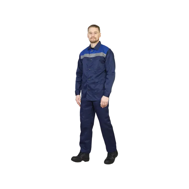 Фото товара Костюм рабочий Восход, куртка+брюки, темно-синий+василек вид спереди