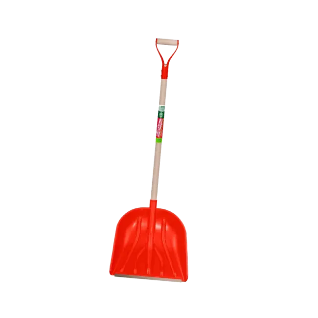Фото товара Лопата снеговая красная с черенком и металлической ручкой БЦМ 1726-Ч вид спереди