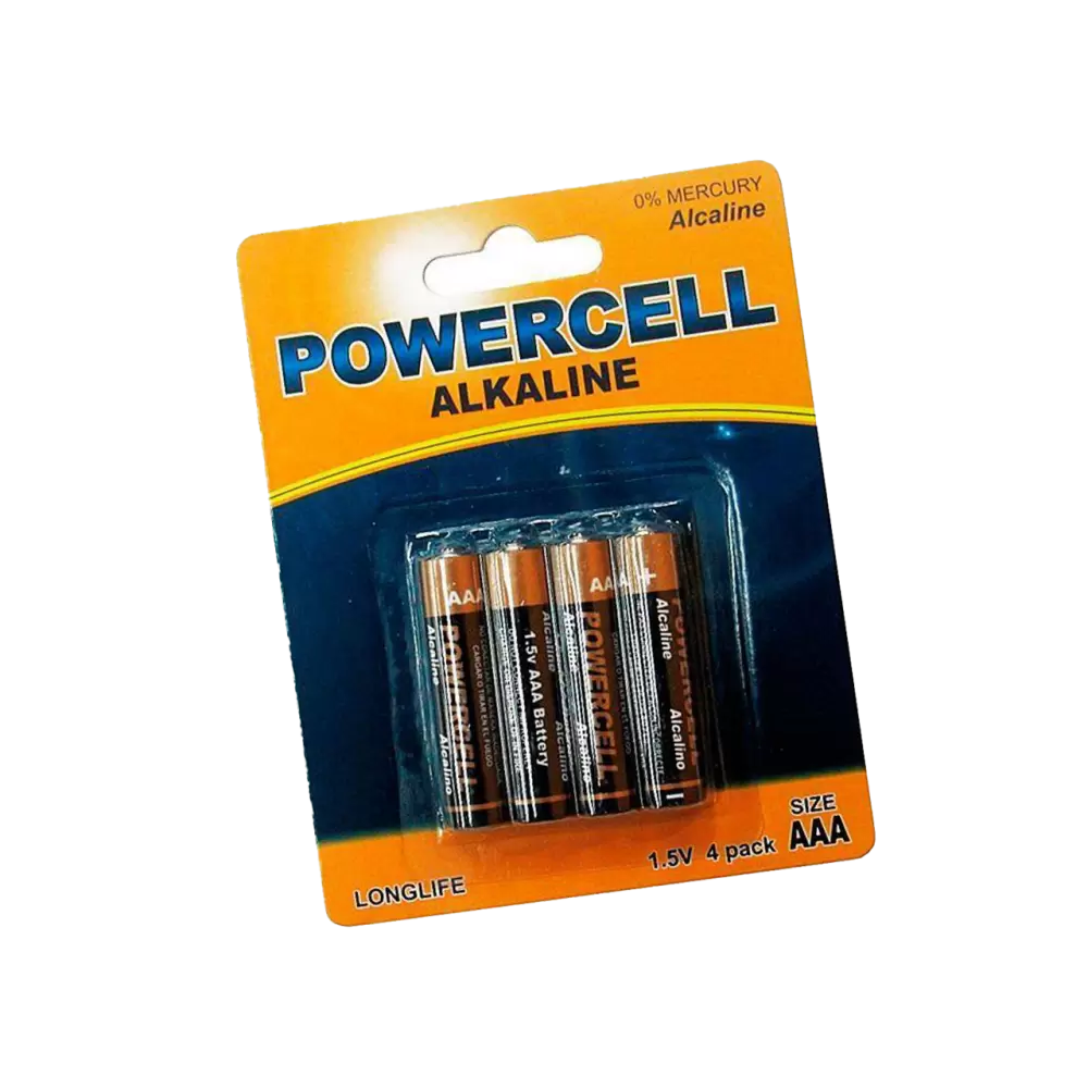 Элемент питания щелочной (батарейка) Powercell, 1,5 V, тип АAА, 4 шт/уп